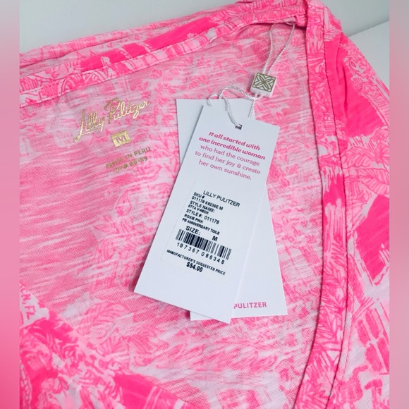Lilly Pulitzer Etta V-Neck Top-Roxie Pink PB Anniversary Toile-NWT - Picture 9 of 11